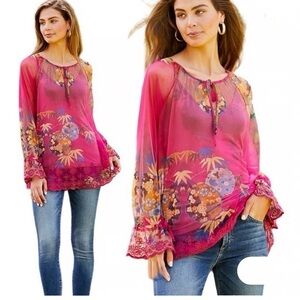 Johnny Was Fuchsia Floral Sheer Blouse